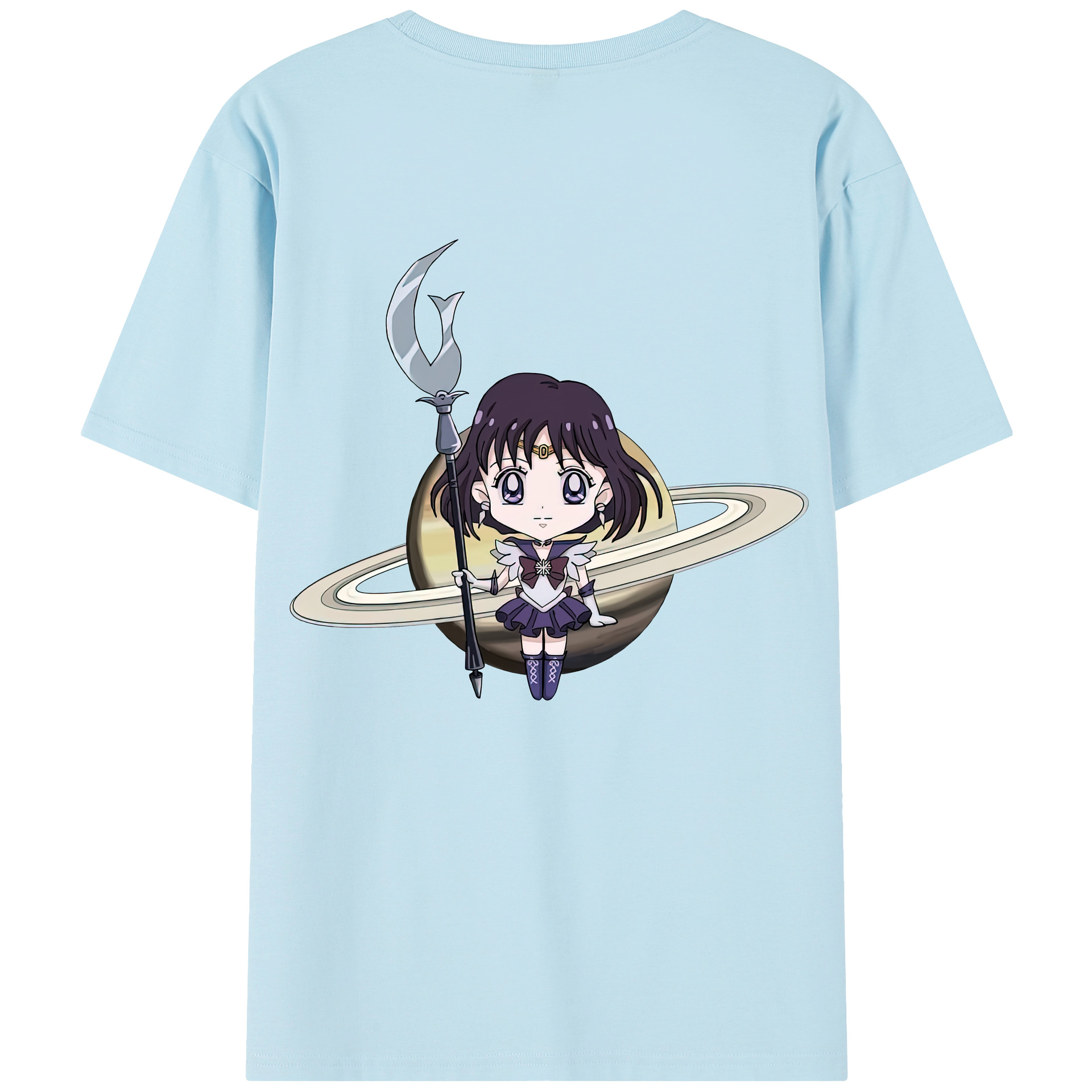 （画像用） 美少女戦士セーラームーン 土萠ほたる Sailor Moon Tomoe Hotaru （セーラーサターン；Sailor Saturn） 綿100％半袖Tシャツ（背面プリント）
